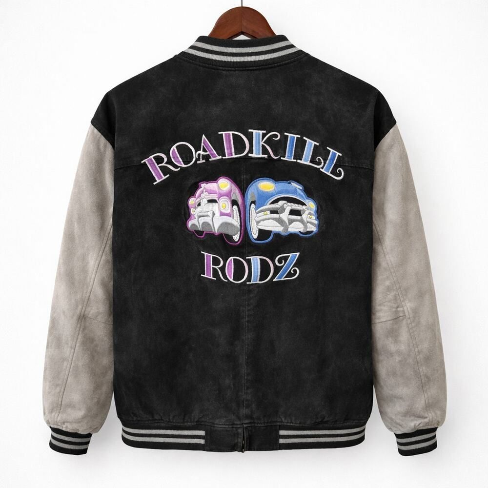 Vintage USA Leather Roadkill Rodz Suede Embroidered Lined Pockets Jacket Coat M
